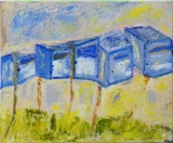 boites aux lettres curieuses en rang,  huile sur toile, 2016, 38 X 46 - objets