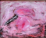 poêlon rose, huile sur toile, 2017, 38 X 46 - objets