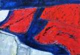 draps rouges étendus dans la nuit, huile sur toile, 2015, 38 X 55 - objets
