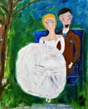 les mariés, Image d'Epinal, 2020, huile sur toile, 100 X 80 - jour de noces