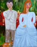les mariés, le Vin d'honneur, huile sur toile, 2022, 80 X 100 - jour de noces