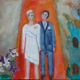 les mariés, Tapis rouge, huile sur toile, 2023, 30 X 30 - jour de noces