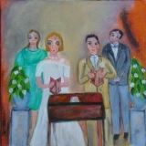 les mariés, l'Engagement, huile sur toile, 2023, 30 X 30 - jour de noces