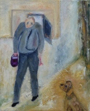 Un chien et un Homme, 2022, huile sur toile,  38 X 46 - solitude