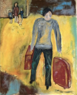 décision difficile, 2023, huile sur toile, 80 X 100 - solitude