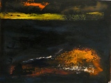 Abstraction, 2022, huile sur papier, 30 X 41 - entre figuration et abstraction