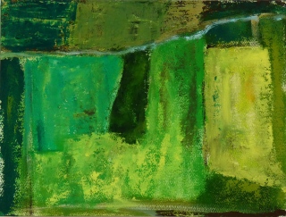 C'est un trou de verdure où coule une rivière..., 2023, huile sur papier, 40 X 30 - entre figuration et abstraction