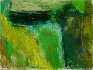 C'est un trou de verdure où coule une rivière..., 2023, huile sur papier, 40 X 30 - entre figuration et abstraction