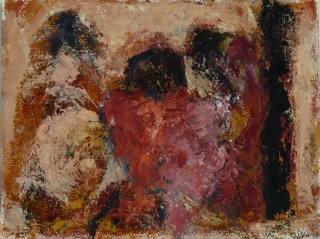 Confidences, 2023, huile sur papier, 40 X 30 - entre figuration et abstraction