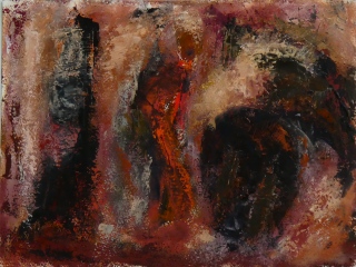 Confidences, 2023, huile sur papier, 40 X 30 - entre figuration et abstraction