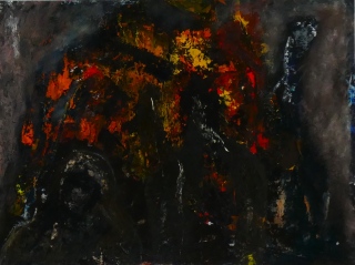 Femmes opprimées, 2023, huile sur papier, 32 X 24 - entre figuration et abstraction