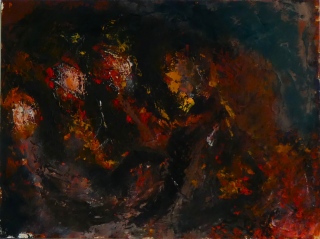 Femmes opprimées, 2023, huile sur papier, 32 X 24 - entre figuration et abstraction