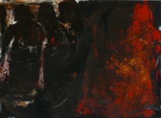 Femmes opprimées, 2023, huile sur papier, 32 X 24 - entre figuration et abstraction