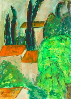 Voisinage 2, 2024, huile sur papier, 30 X 42 - (ré)interpréter la nature