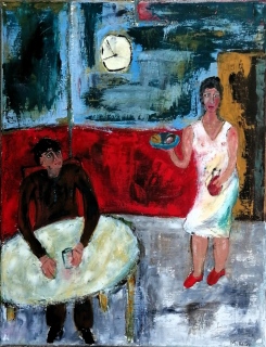 Au Cabaret-vert (Rimbaud), 2025, huile sur toile,50 X 65 - poésie