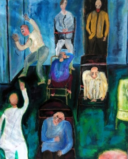 Les assis ( Rimbaud), 2025, huile sur toile, 80 x 100 - poésie